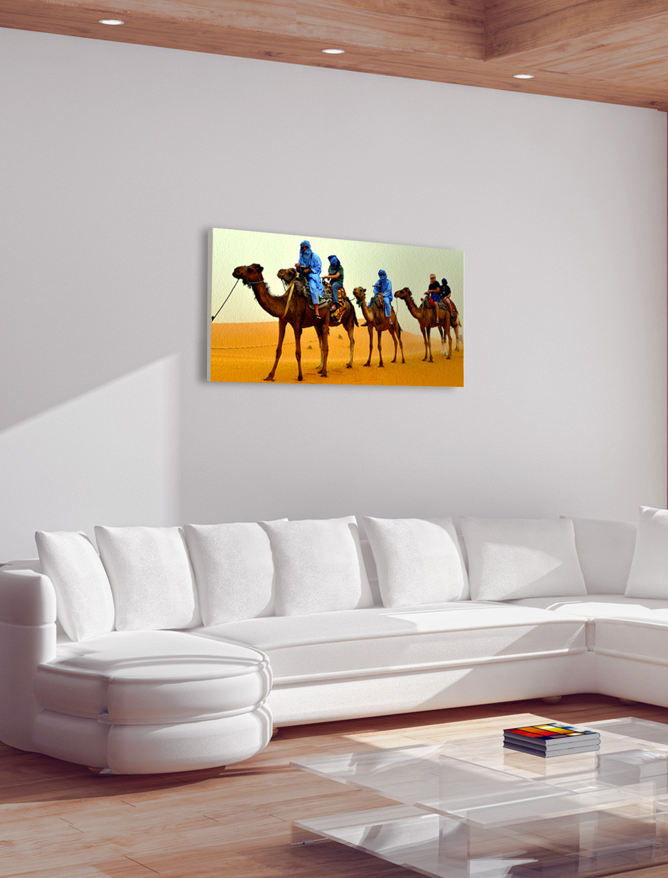 Tableau Déco Sur Toile 140x70 Cm - Motif Floral Et Bambou Vert - Style Moderne - Impression Directe Sur Toile